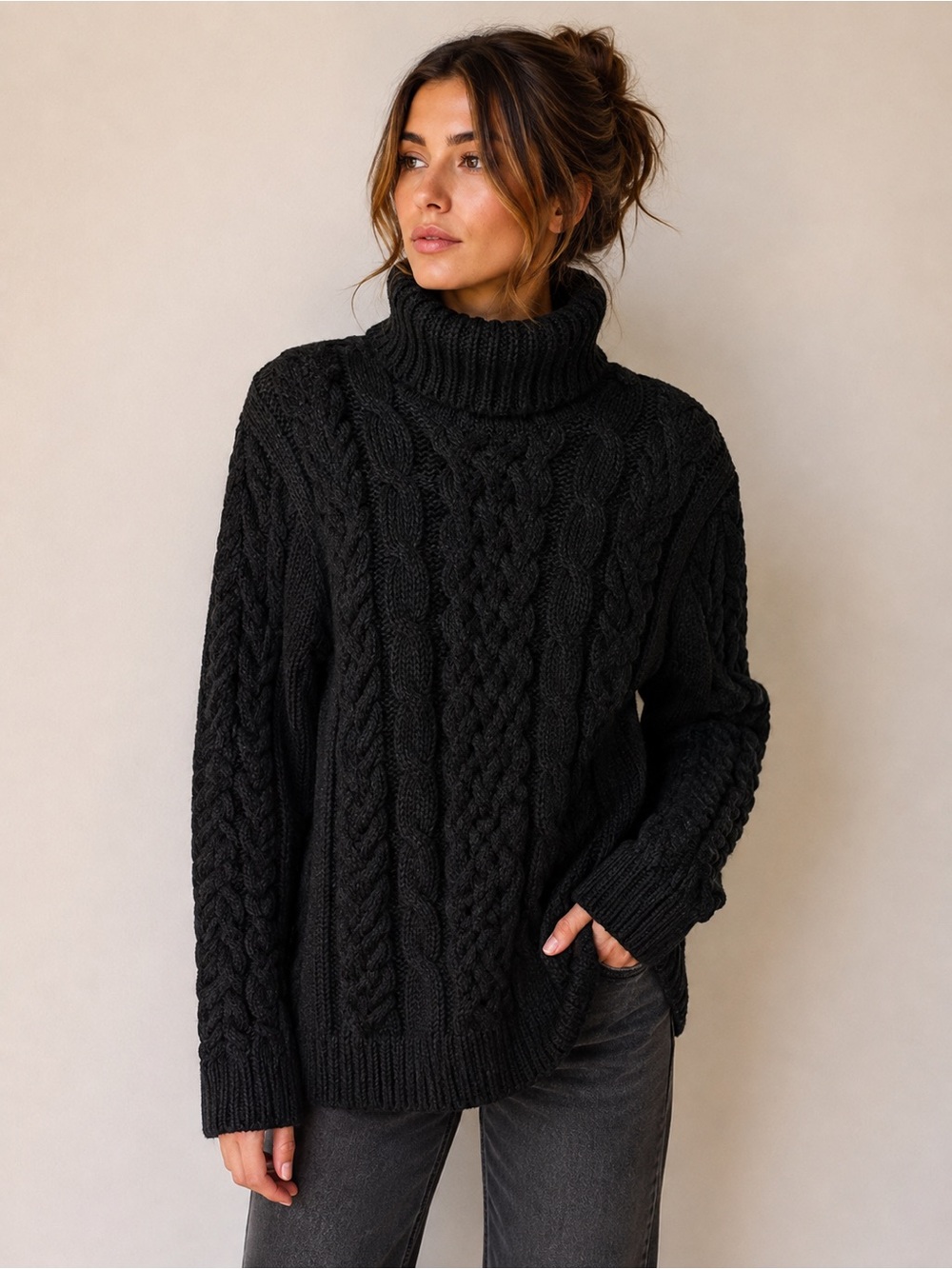 NEW Peregrine wool cable-knit turtleneck sweater in black size small women’s